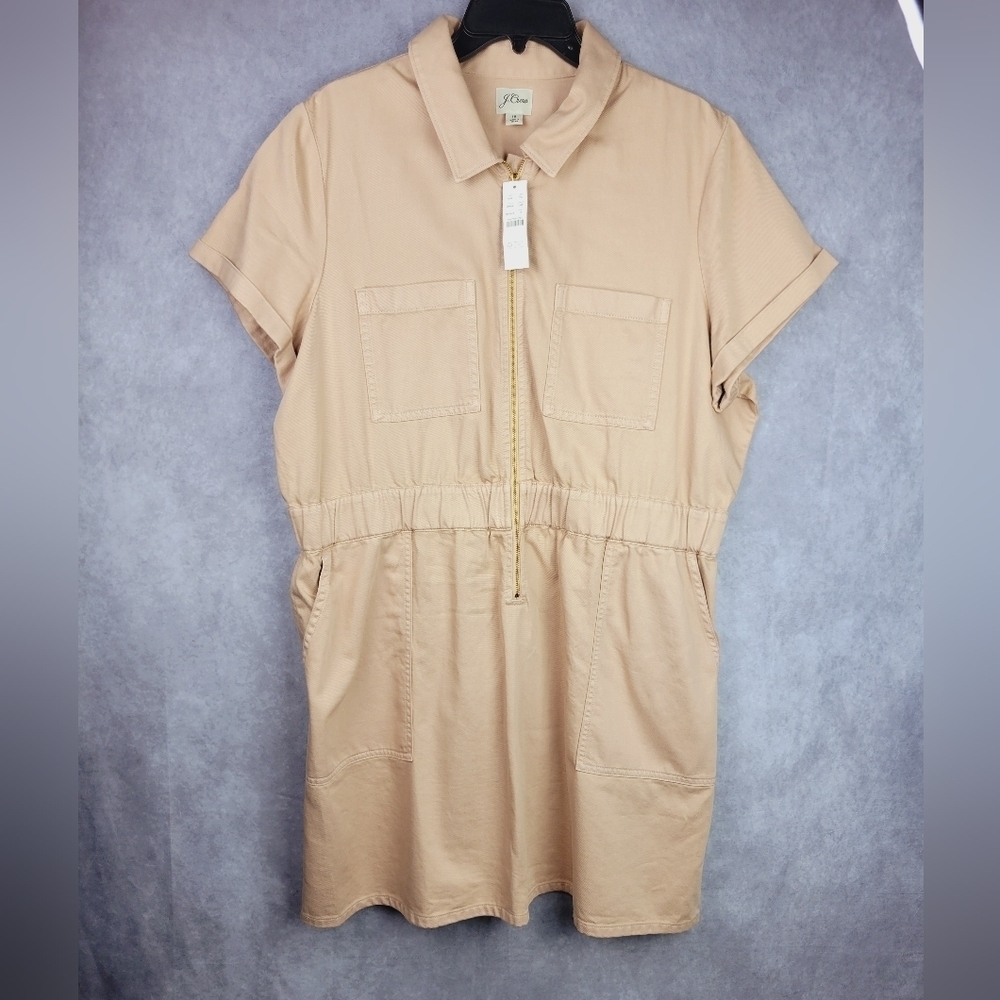 J. crew nude Cotton denim mini‎ dress zipper & pockets elastic waist  size 18
